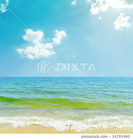 blue sky with clouds and sun over sea blue sky with clouds and sun over sea 14705460