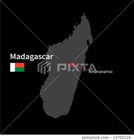Detailed map of Madagascar and capital city Antananarivo with flag on black background Detailed map of Madagascar and capital city Antananarivo with flag on black background 14705526