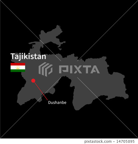 Detailed map of Tajikistan and capital city Dushanbe with flag on black background 14705895