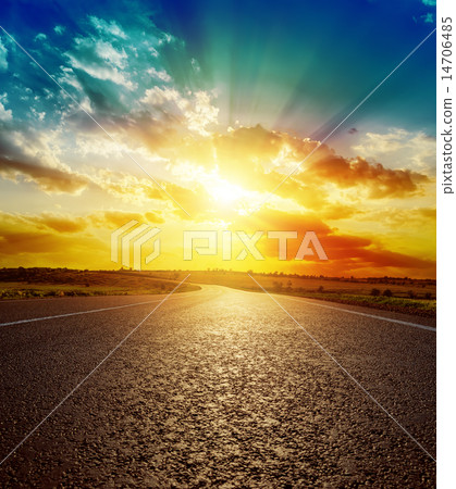 good orange sunset over asphalt road good orange sunset over asphalt road 14706485