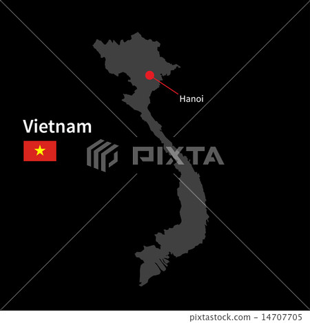 Detailed map of Vietnam and capital city Hanoi with flag on black background 14707705