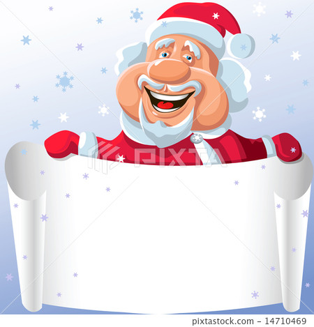 vector funny cartoon Santa Claus with a paper scroll in his hand vector funny cartoon Santa Claus with a paper scroll in his hand 14710469