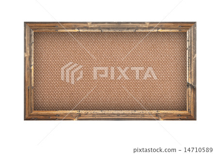 Old wooden frame with burlap background Old wooden frame with burlap background 14710589