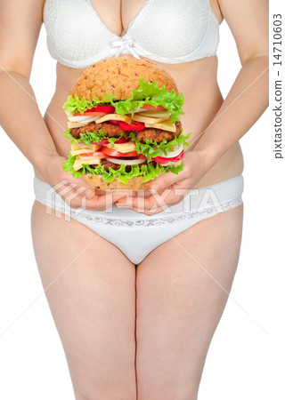 Fat woman with hamburger Fat woman with hamburger 14710603