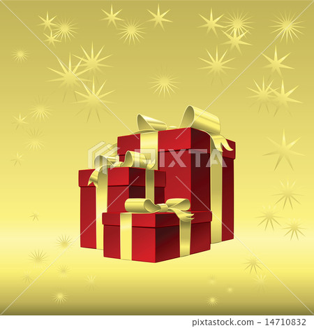 Vector red gift box with gold ribbon bow - Stock Illustration [14710832 ...