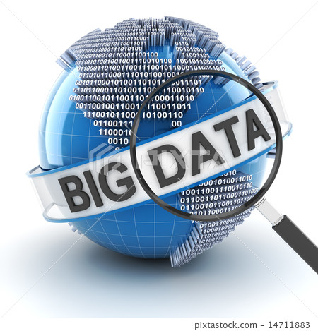 Big data with digital globe and magnifying glass, 3d render Big data with digital globe and magnifying glass, 3d render 14711883