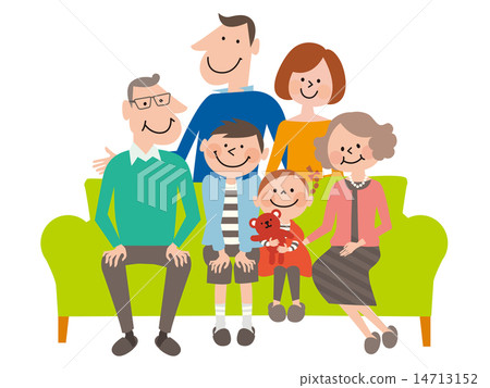 3 generations, 6 people smart family gathering on sofa 3 generations, 6 people smart family gathering on sofa 14713152