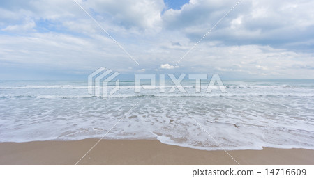 Beach, sand with sea and clouds, panoramic view Beach, sand with sea and clouds, panoramic view 14716609