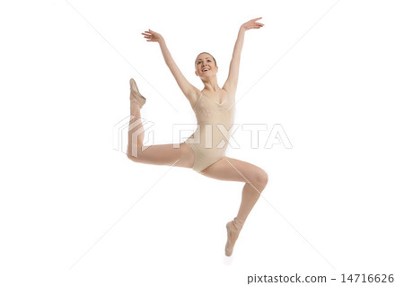 young modern ballet dancer jumping on white background young modern ballet dancer jumping on white background 14716626