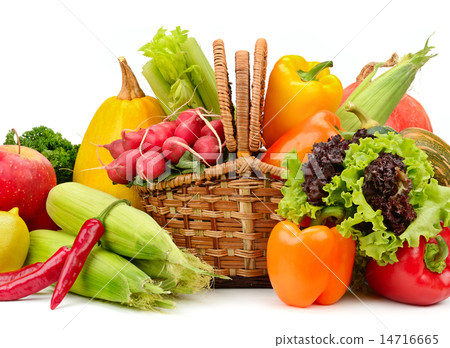 assortment vegetables and fruits in basket 14716665