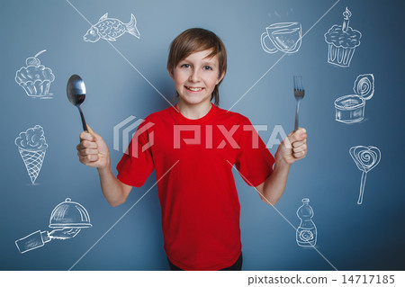teenager boy with a spoon and fork infographics lot of food coll teenager boy with a spoon and fork infographics lot of food coll 14717185