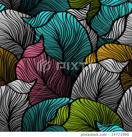Retro seamless pattern with abstract doodle leaves Retro seamless pattern with abstract doodle leaves 14721999