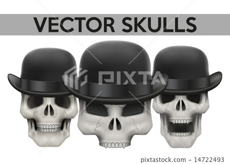 Set of Human skulls with bowler hat 14722493