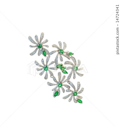golden brooch with diamonds and emeralds golden brooch with diamonds and emeralds 14724341