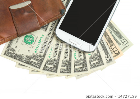 cellphone and money on white cellphone and money on white 14727159