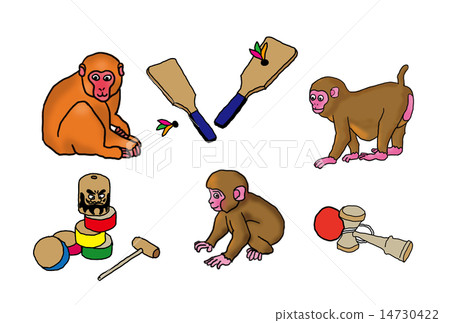 猴子2016年應用新年的紙板，Kendama和Dharma滴的例證 14730422