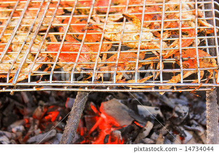 Grilled crab on flaming grill. Grilled crab on flaming grill. 14734044