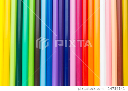 Row of color pencil crayons Row of color pencil crayons 14734141