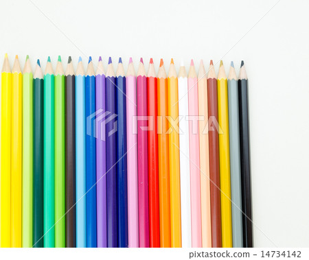 Row of color pencil crayons Row of color pencil crayons 14734142