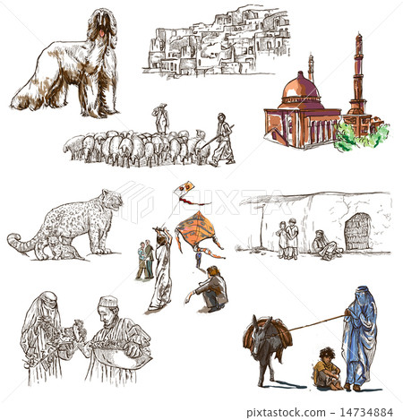 Afghanistan - An hand drawn pack on white 14734884