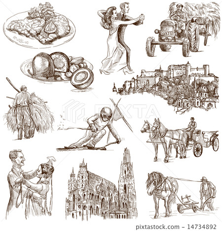 Austria travel - An hand drawn pack on white Austria travel - An hand drawn pack on white 14734892