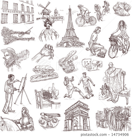 France travel - An hand drawn pack on white France travel - An hand drawn pack on white 14734906
