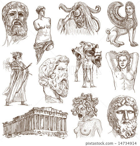 Greece travel - An hand drawn pack on white 14734914