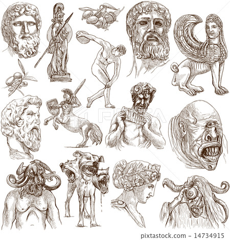 Greece travel - An hand drawn pack on white 14734915