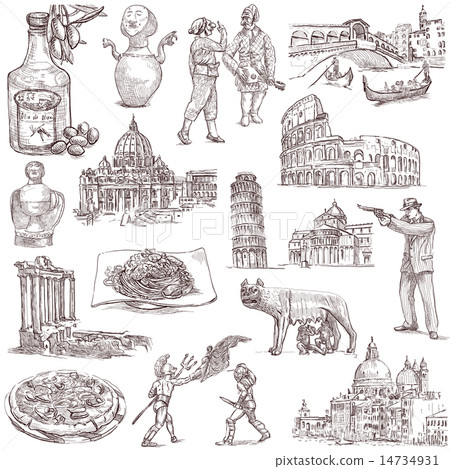 Italy travel - An hand drawn pack on white 14734931