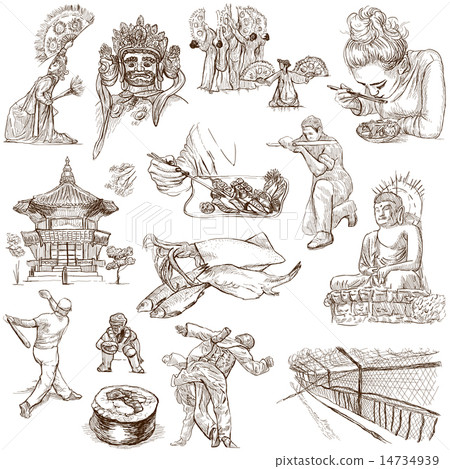 South Korea travel - An hand drawn pack on white 14734939