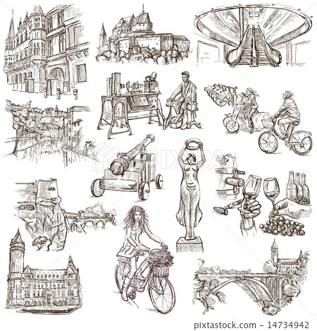 Luxembourg Travel - An hand drawn pack on white Luxembourg Travel - An hand drawn pack on white 14734942