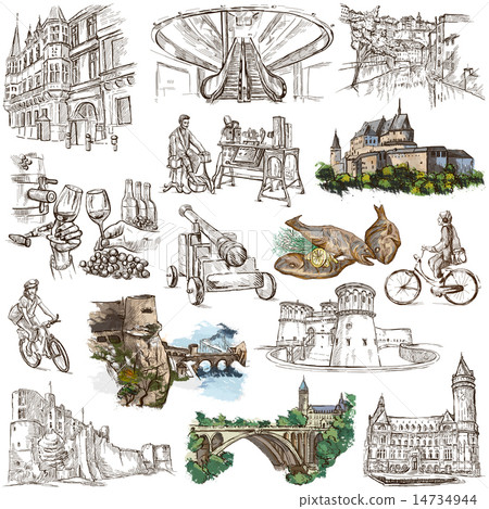 Luxembourg Travel - An hand drawn pack on white Luxembourg Travel - An hand drawn pack on white 14734944
