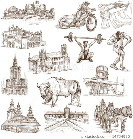 Poland travel - An hand drawn pack on white 14734950