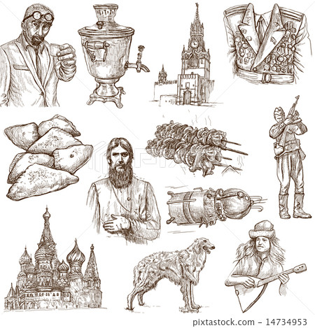 Russia travel - An hand drawn pack on white Russia travel - An hand drawn pack on white 14734953