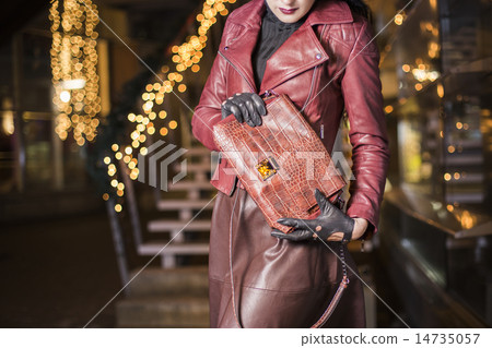 Woman with expensive crocodile leather handbag Woman with expensive crocodile leather handbag 14735057