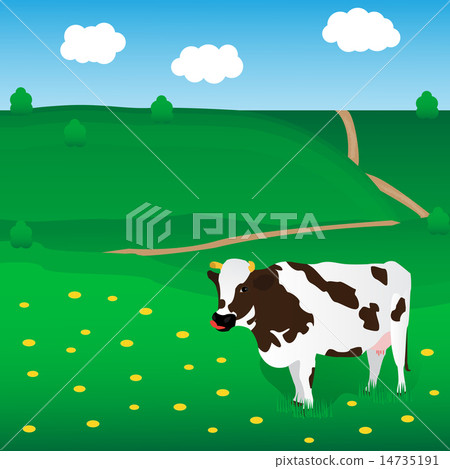 Vector cow grazes on the meadow Vector cow grazes on the meadow 14735191