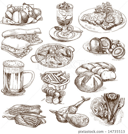 Food around the World - Hand drawings on white 14735513