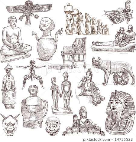 Native and Old Art - Hand drawings on white 14735522