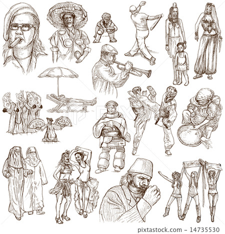 People around the World - Hand drawings on white 14735530