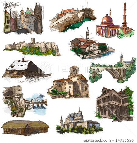 Architecture - Hand drawings on white 14735556