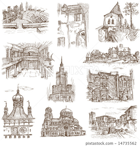 Architecture - Hand drawings on white Architecture - Hand drawings on white 14735562