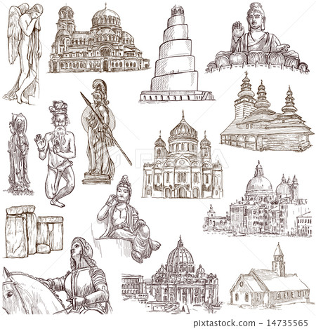 Religion and Spiritual - Hand drawings on white 14735565