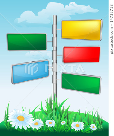 signpost on the meadow with flowers 14735718