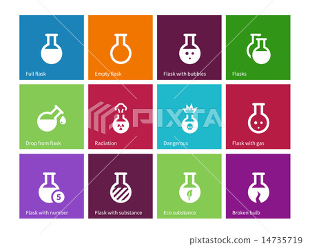 Chemical bulb icons on color background. 14735719