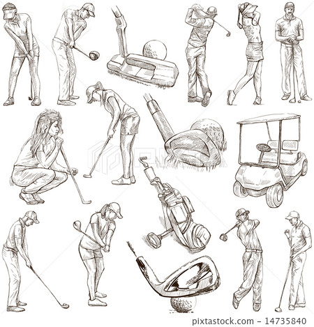 Golf and Golfers - Hand drawn pack on white 14735840