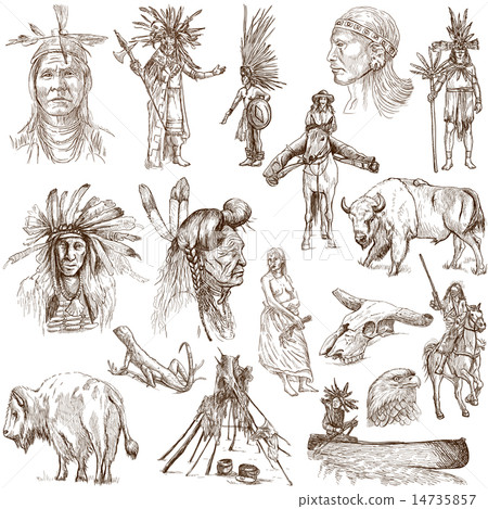Indians and Wild West - An hand drawn white pack 14735857
