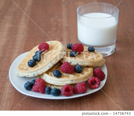 Breakfast. Waffles with berries and milk Breakfast. Waffles with berries and milk 14736743