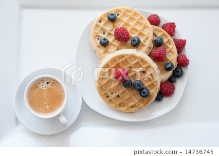 Waffles with berries and coffee Waffles with berries and coffee 14736745