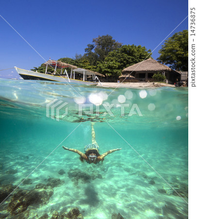 Collage with Woman Diving to Underwater Collage with Woman Diving to Underwater 14736875