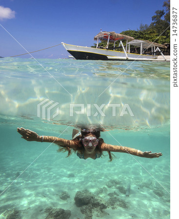 Collage with Woman Diving to Underwater Collage with Woman Diving to Underwater 14736877